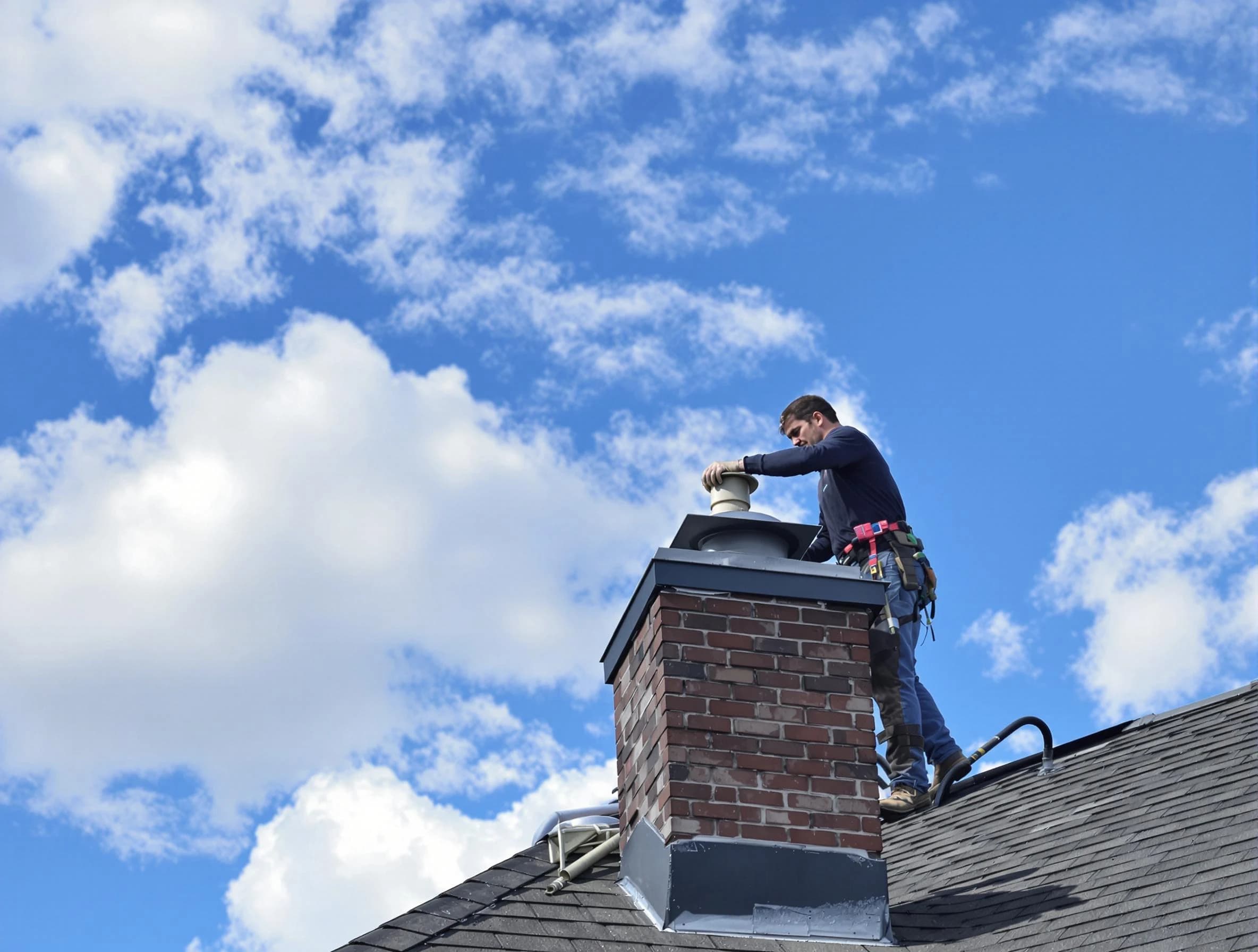 Senoia Chimney Sweep installing a sturdy chimney cap in Senoia, GA