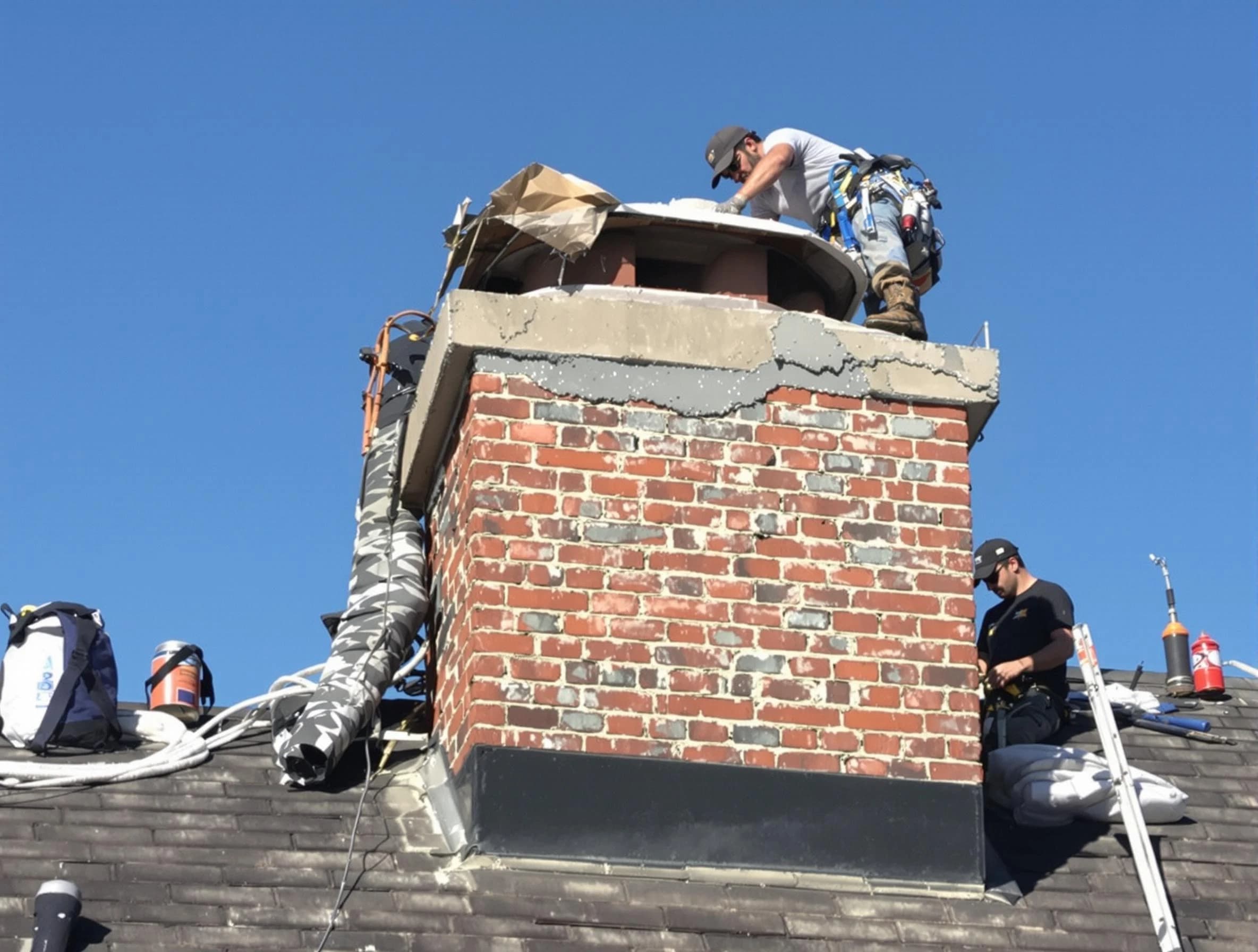 Senoia Chimney Sweep installing a custom chimney crown in Senoia, GA