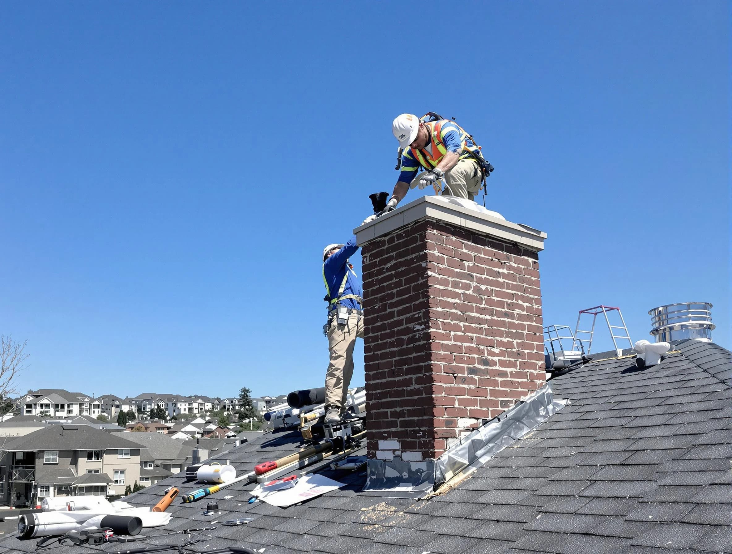 Senoia Chimney Sweep repairing a chimney crown in Senoia, GA