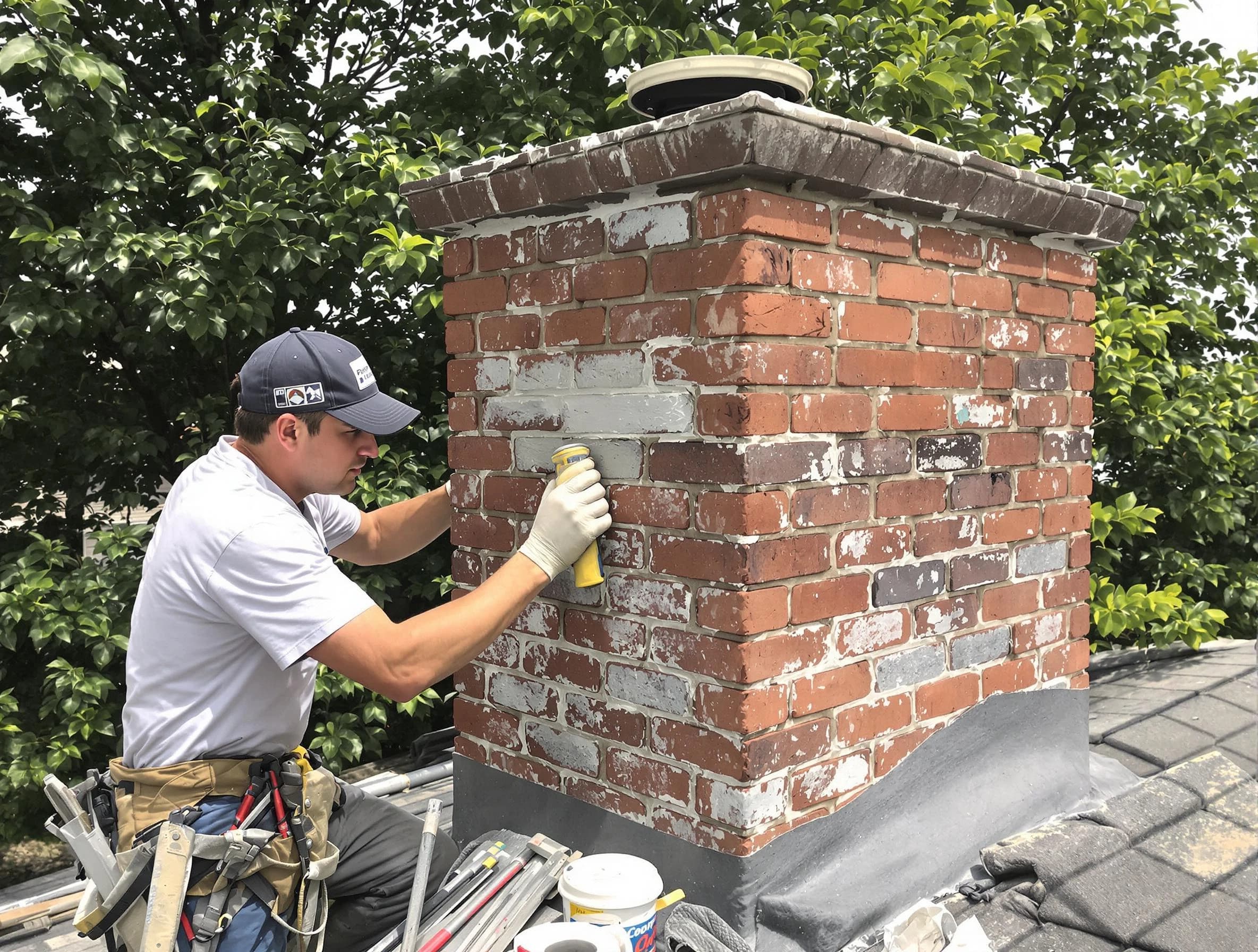 Senoia Chimney Sweep restoring an aging chimney in Senoia, GA