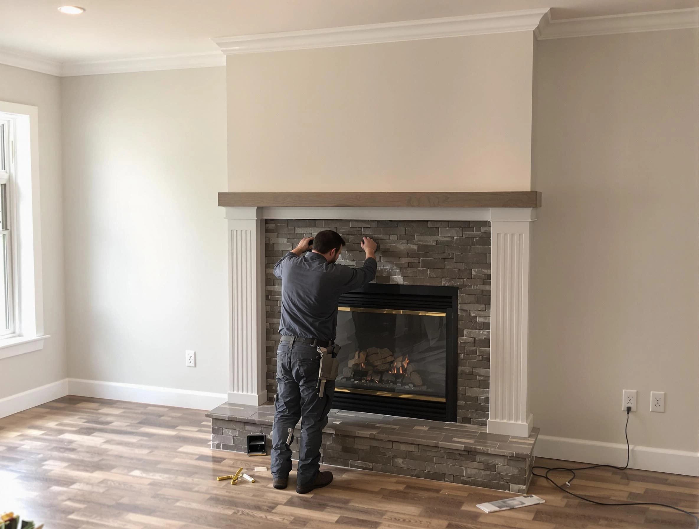 Senoia Chimney Sweep finishing a custom fireplace install in Senoia, GA