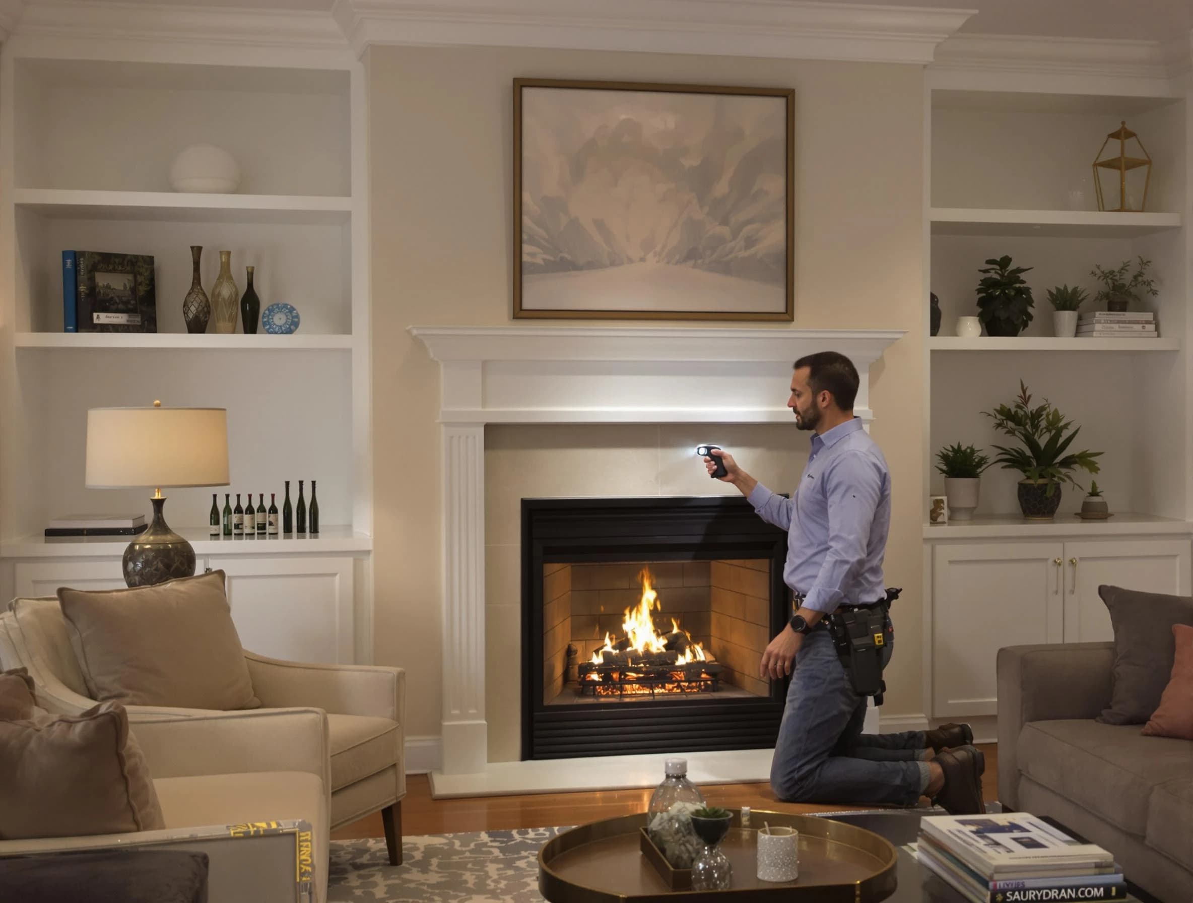 Senoia Chimney Sweep conducting a fireplace safety inspection in Senoia, GA