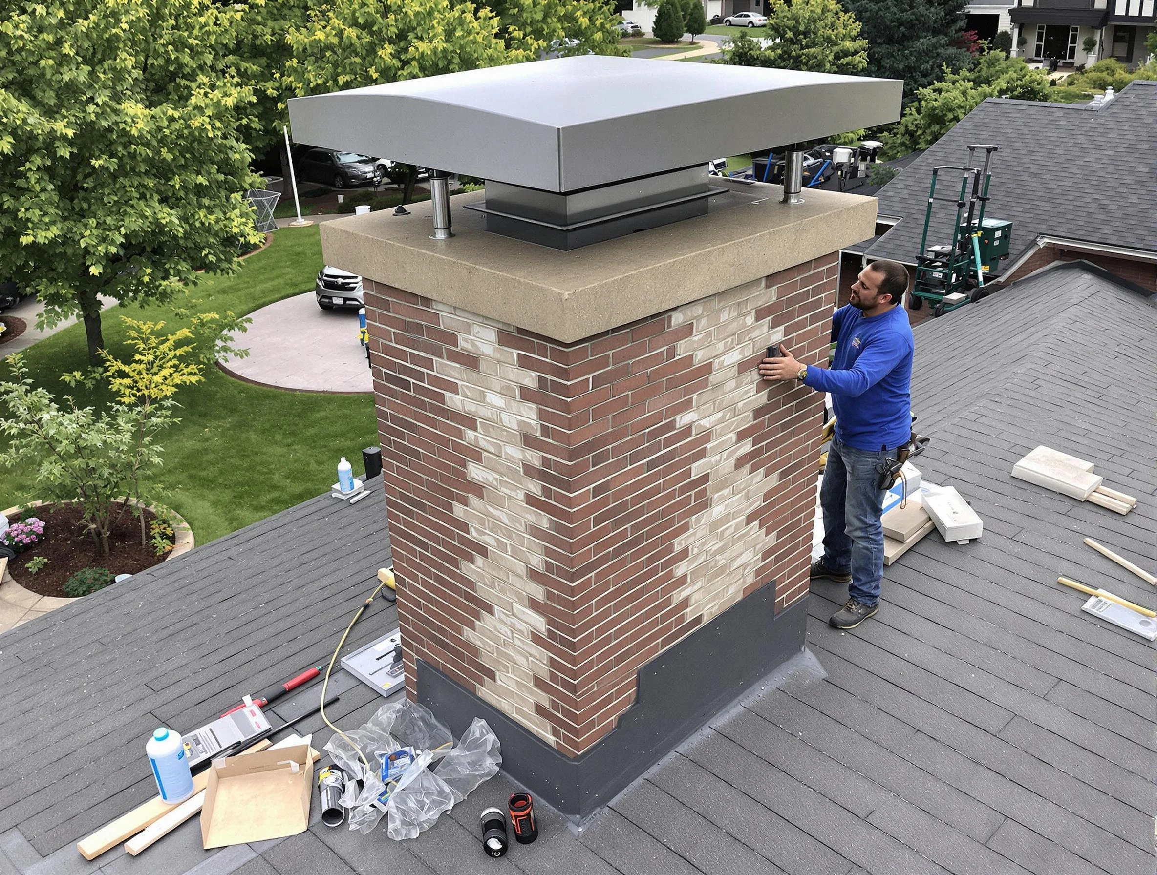 Senoia Chimney Sweep team working on a custom chimney remodel in Senoia, GA