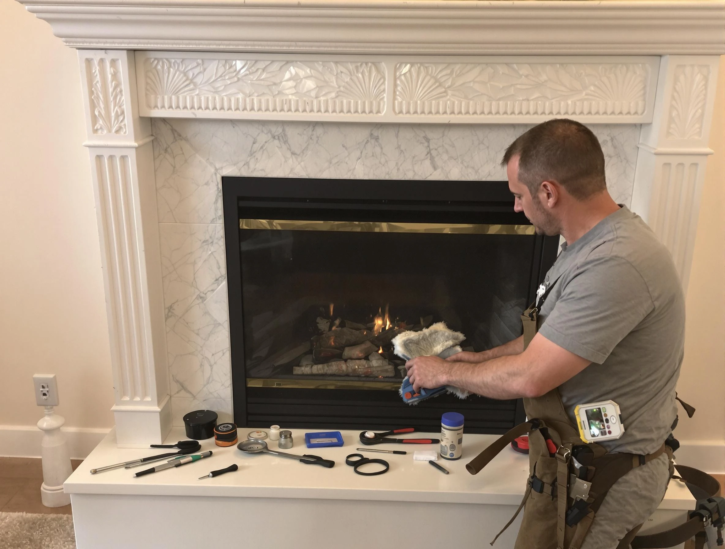 Senoia Chimney Sweep performing fireplace maintenance in Senoia, GA